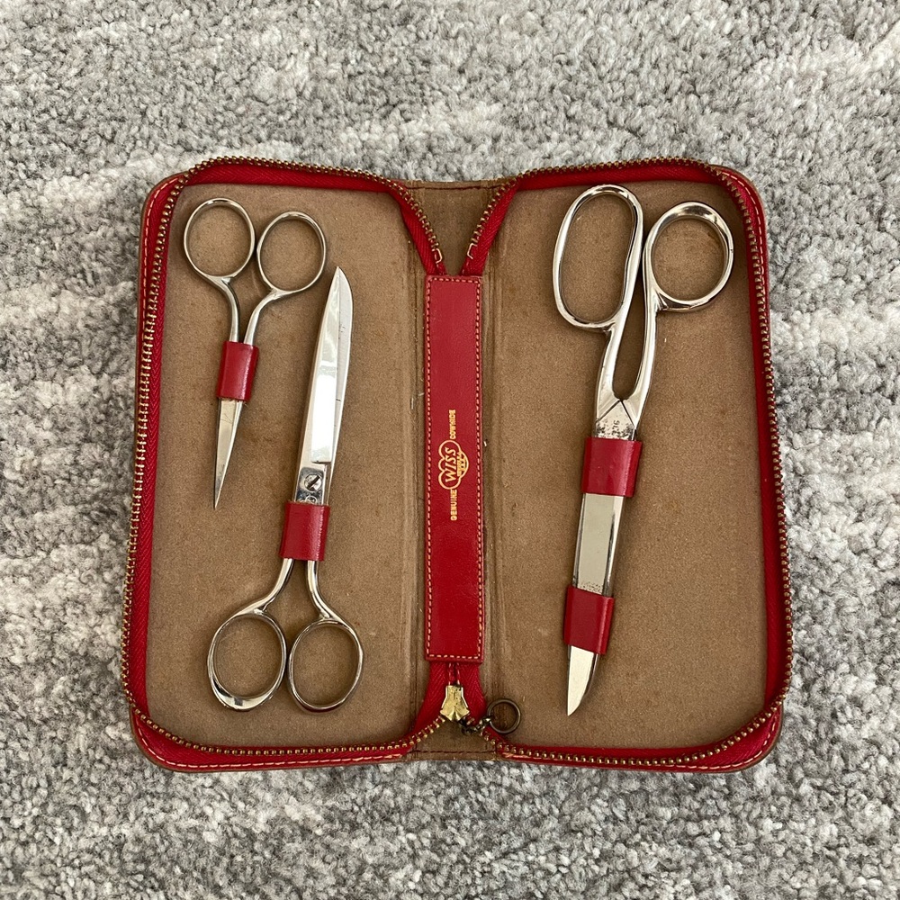 Set of three Vintage Case scissors with red zipper case and original box.